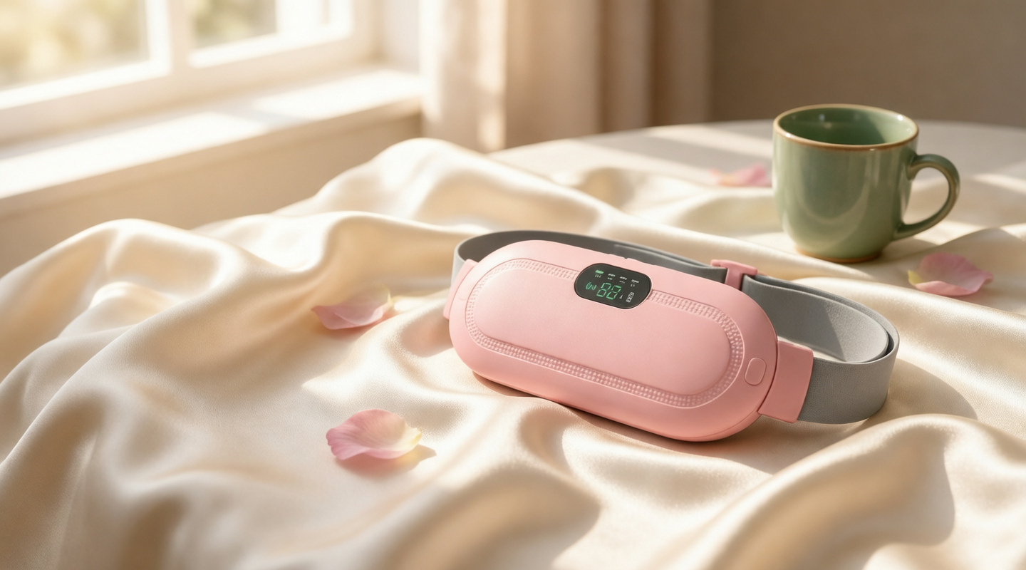 Flowcalm® period pain massager on premium satin fabric